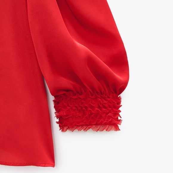 Satin effect ruffled collar blouse - Picture 5 of 5